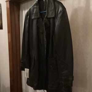 Men’s Leather Trench Coat XL Brown NWT